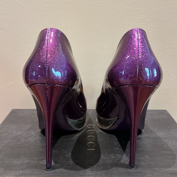Gucci Vernice Glitter Patent Leather Platform Pumps Purple Women’s Size 8B - Picture 6 of 8